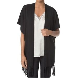 Oh MG! Woman’s Black Open Front Fringe Hem Cardigan Sweater Size Medium